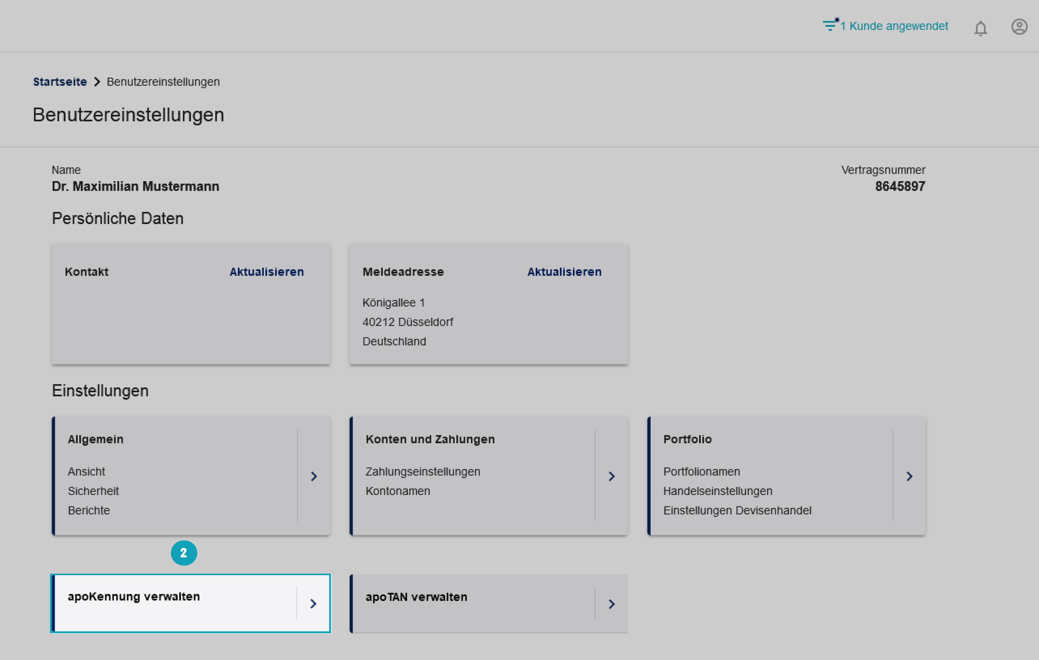 Das Bild zeigt, wie Sie unter apoKennung verwalten einen neuen Benutzernamen festlegen. Das Bild zeigt, wie Sie unter apoKennung verwalten einen neuen Benutzernamen festlegen.