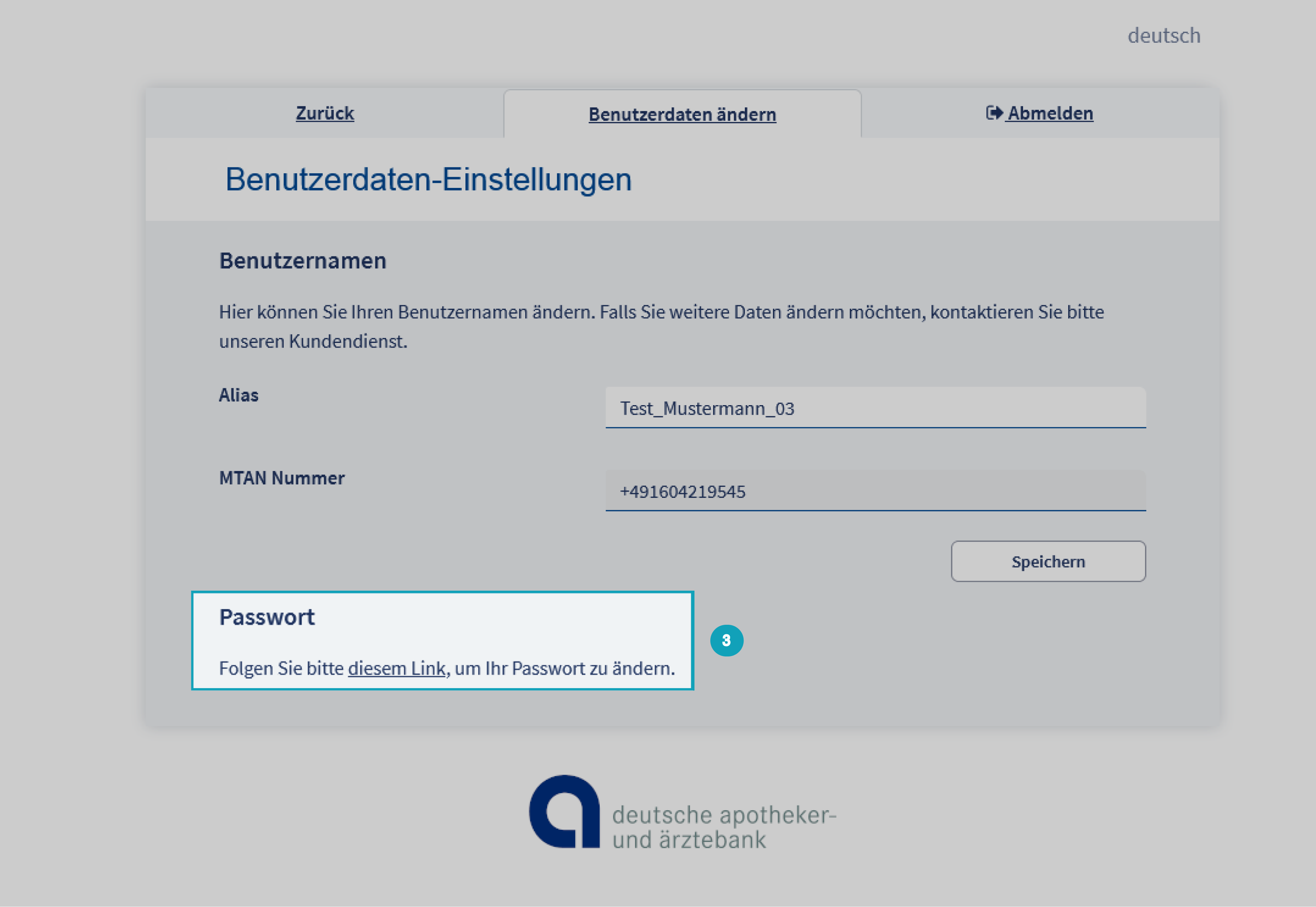 Das Bild zeigt den Link auf den Sie klicken müssen, um anschließend auf die Seite für die Passwortänderung zu kommen. Das Bild zeigt den Link auf den Sie klicken müssen, um anschließend auf die Seite für die Passwortänderung zu kommen.