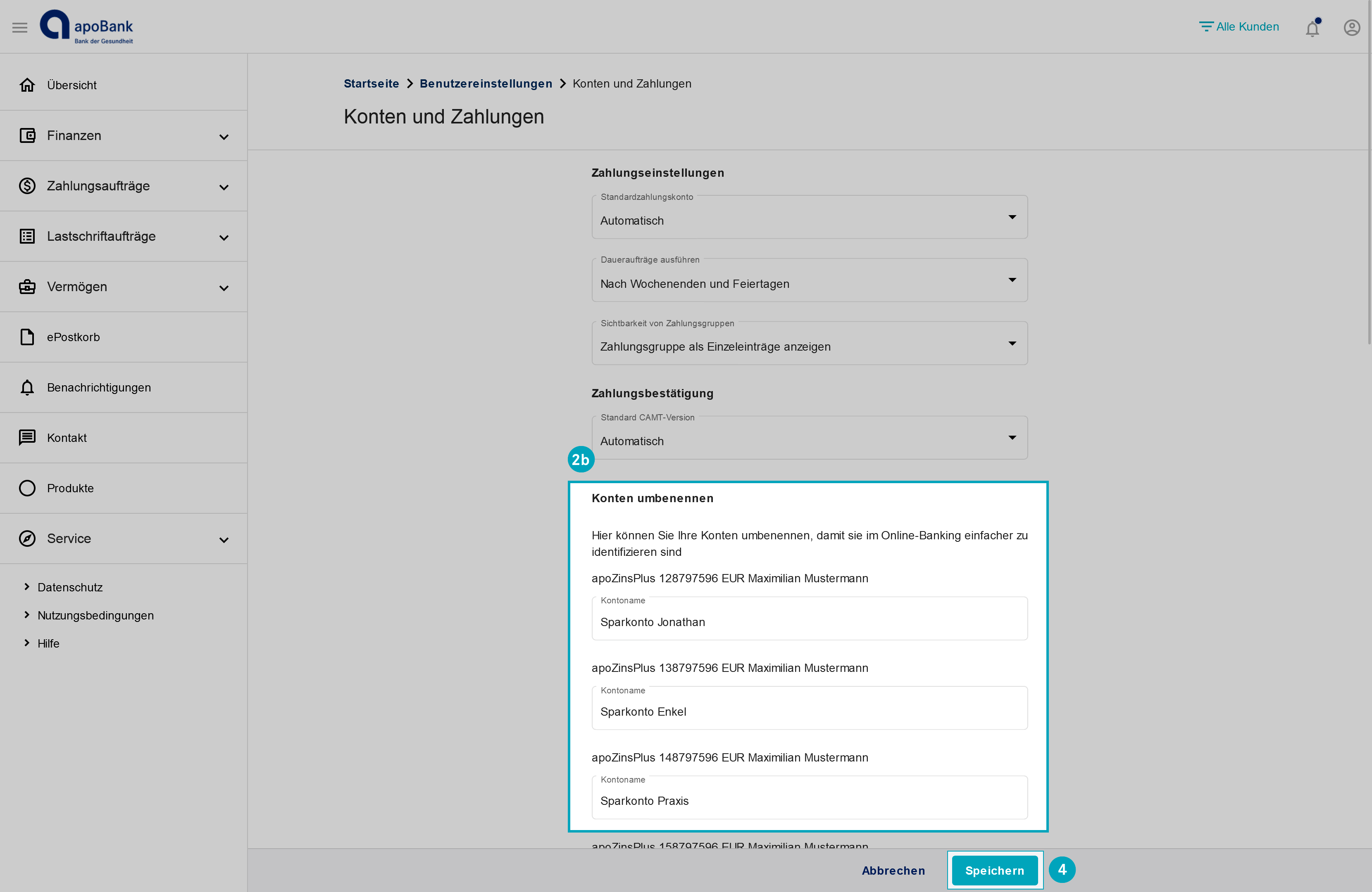 Der Screenshot zeigt, wie Sie Ihr  Konto oder Portfolio umbenennen.