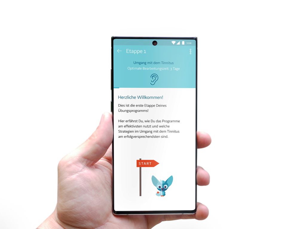 Kalmeda Tinnitus App auf dem Handy Ansicht der Kalmeda Tinnitus App auf dem Smartphone