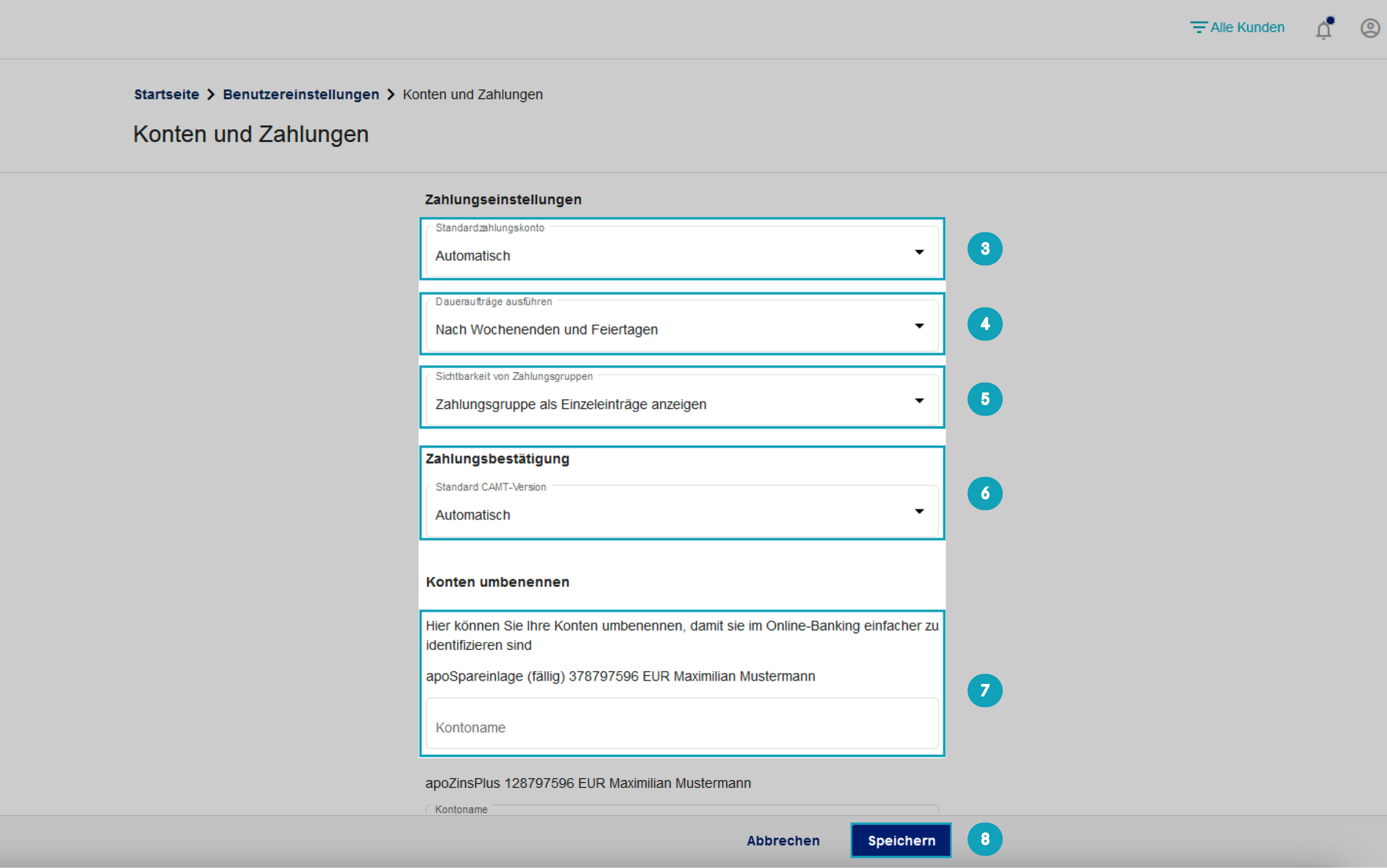 Das Bild zeigt, wo Sie Einstellungen zur Zahlungsbestätigung vornehmen. Das Bild zeigt, wo Sie Einstellungen zur Zahlungsbestätigung vornehmen.