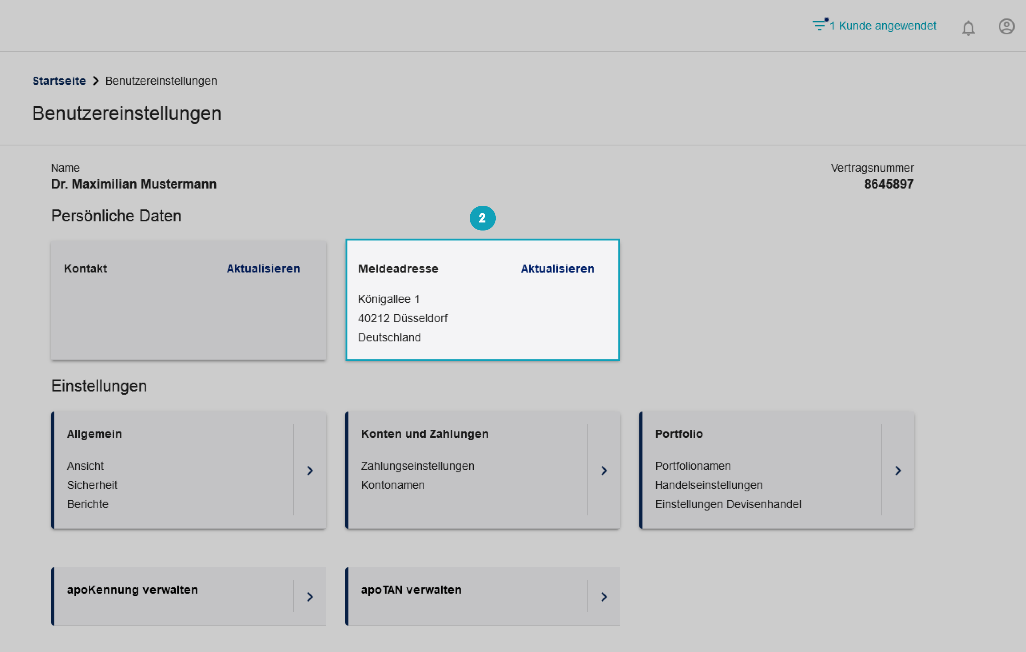 Das Bild zeigt die Kachel, wo Sie ihre Mailadresse ändern können Das Bild zeigt die Kachel, wo Sie ihre Mailadresse ändern können.