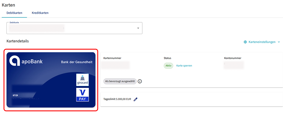 Bild von der Anzeige der neuen apoBankcard V-Pay Debitkarte