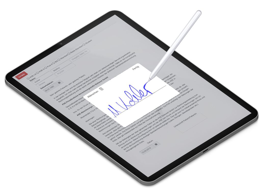 Praxisverwaltungssystem in der Praxis Foto: Digitale Unterlagen auf dem Tablet