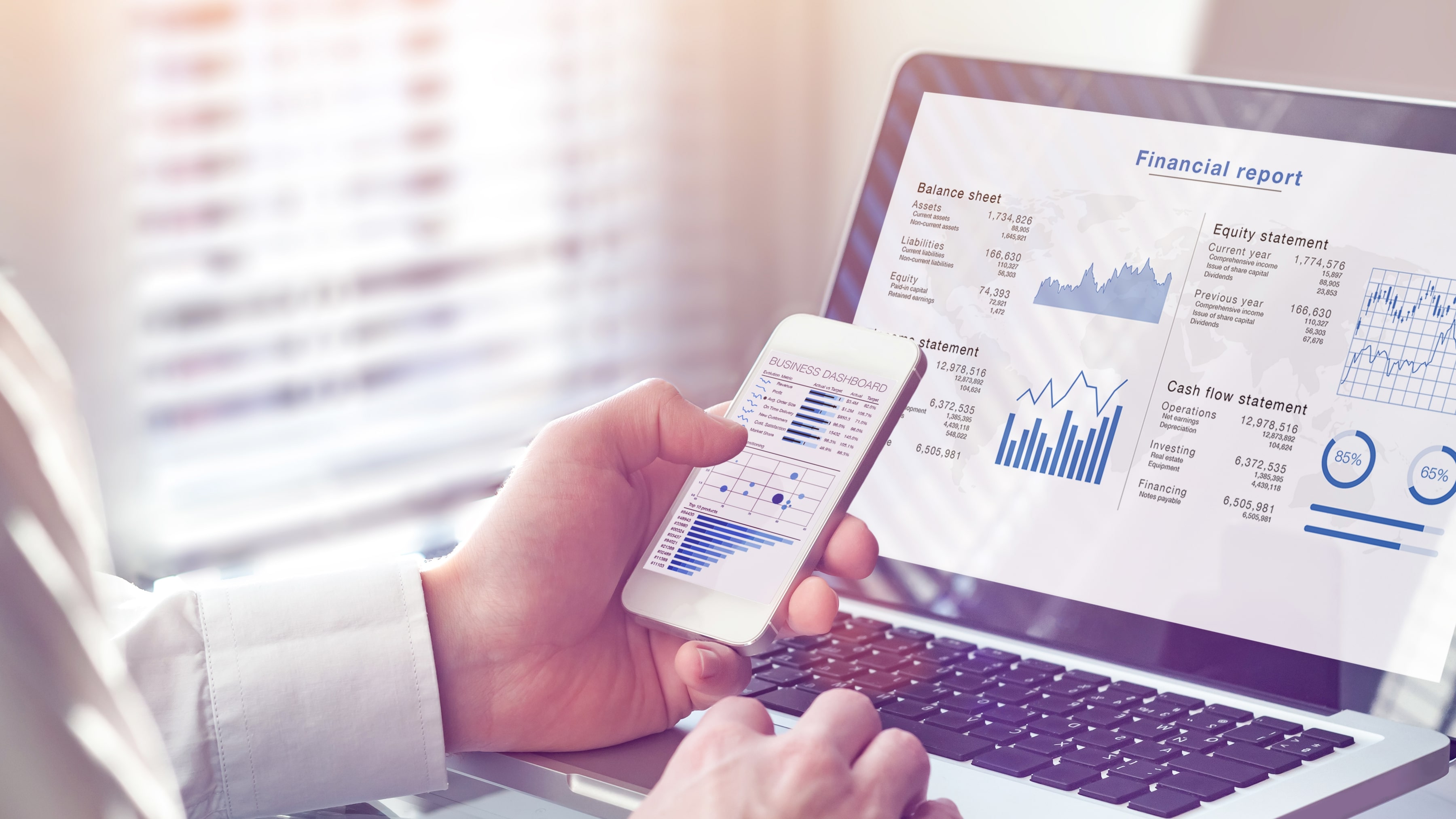 investor relations financial key data on laptop and phone