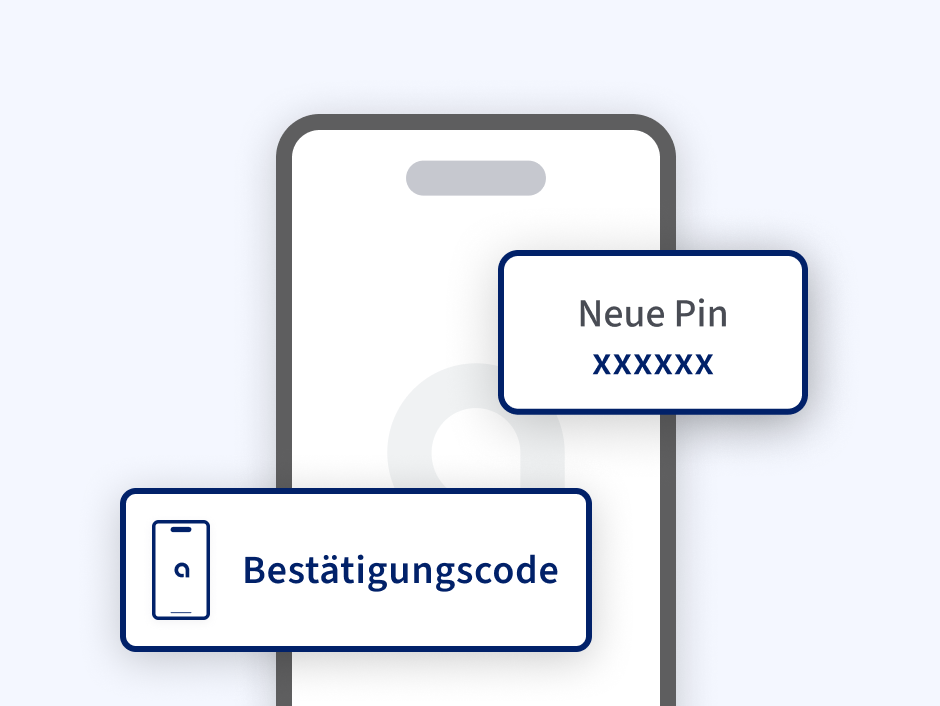 Ein Handy mit der Abfrage von Neue Pin xxx und Bestätigungscode