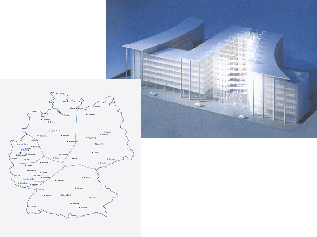 Darstellung der apoBank Zentrale in Duesseldorf und bundesweites Filialnetz