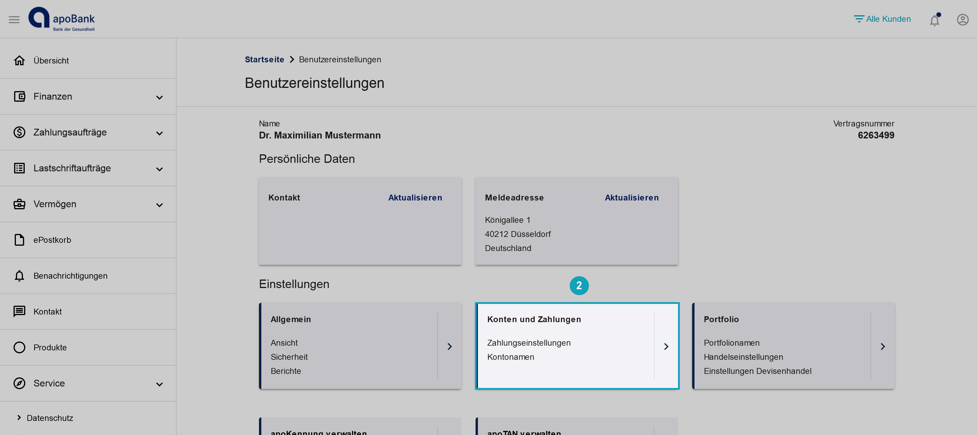Das Bild zeigt die den Bereich an, wo Sie Ihren Kontonamen ändern können Das Bild zeigt die den Bereich an, wo Sie Ihren Kontonamen ändern können