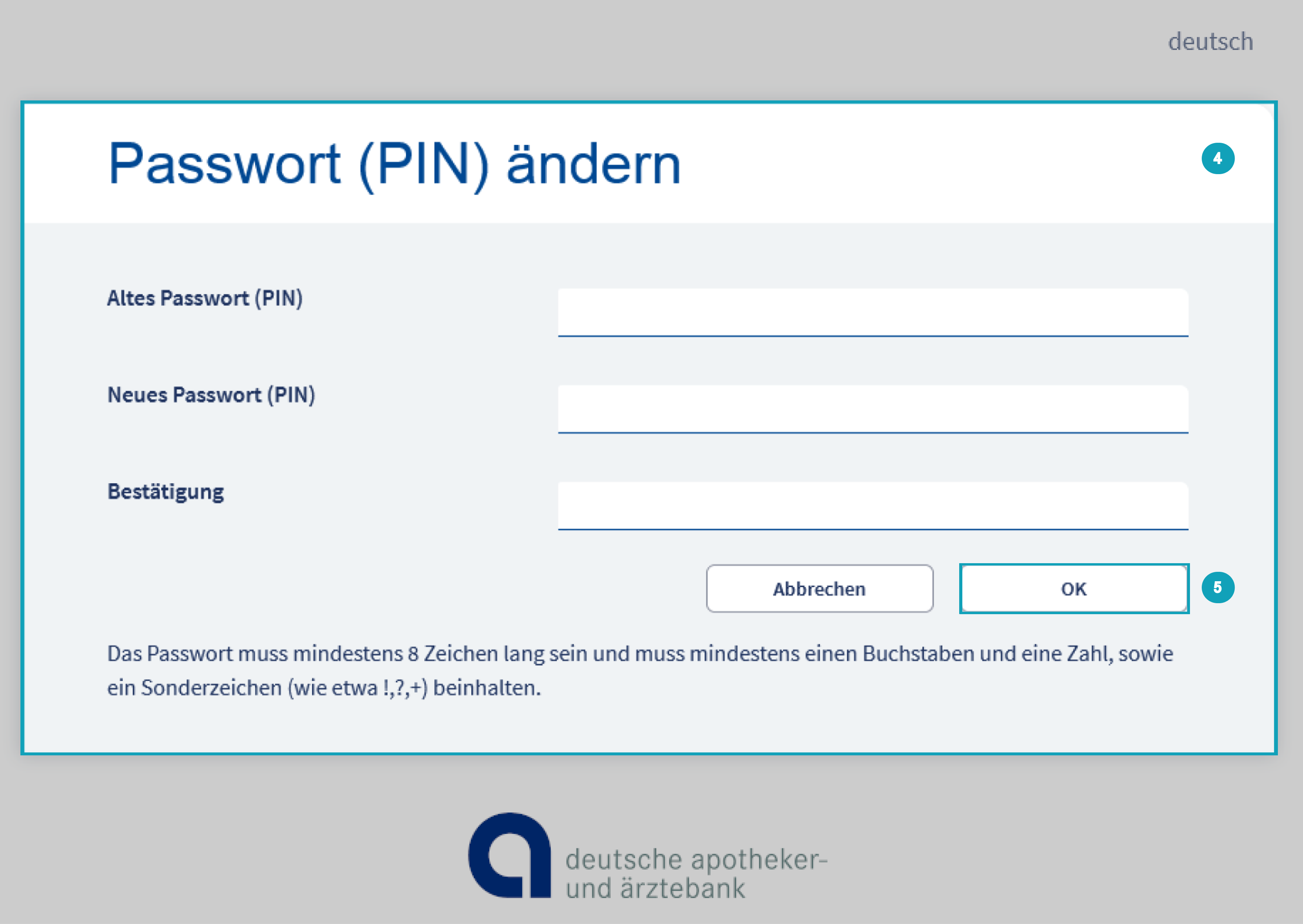 Das Bild zeigt, wo Sie  auf “OK” klicken müssen, um das neue Passwort zu speichern.