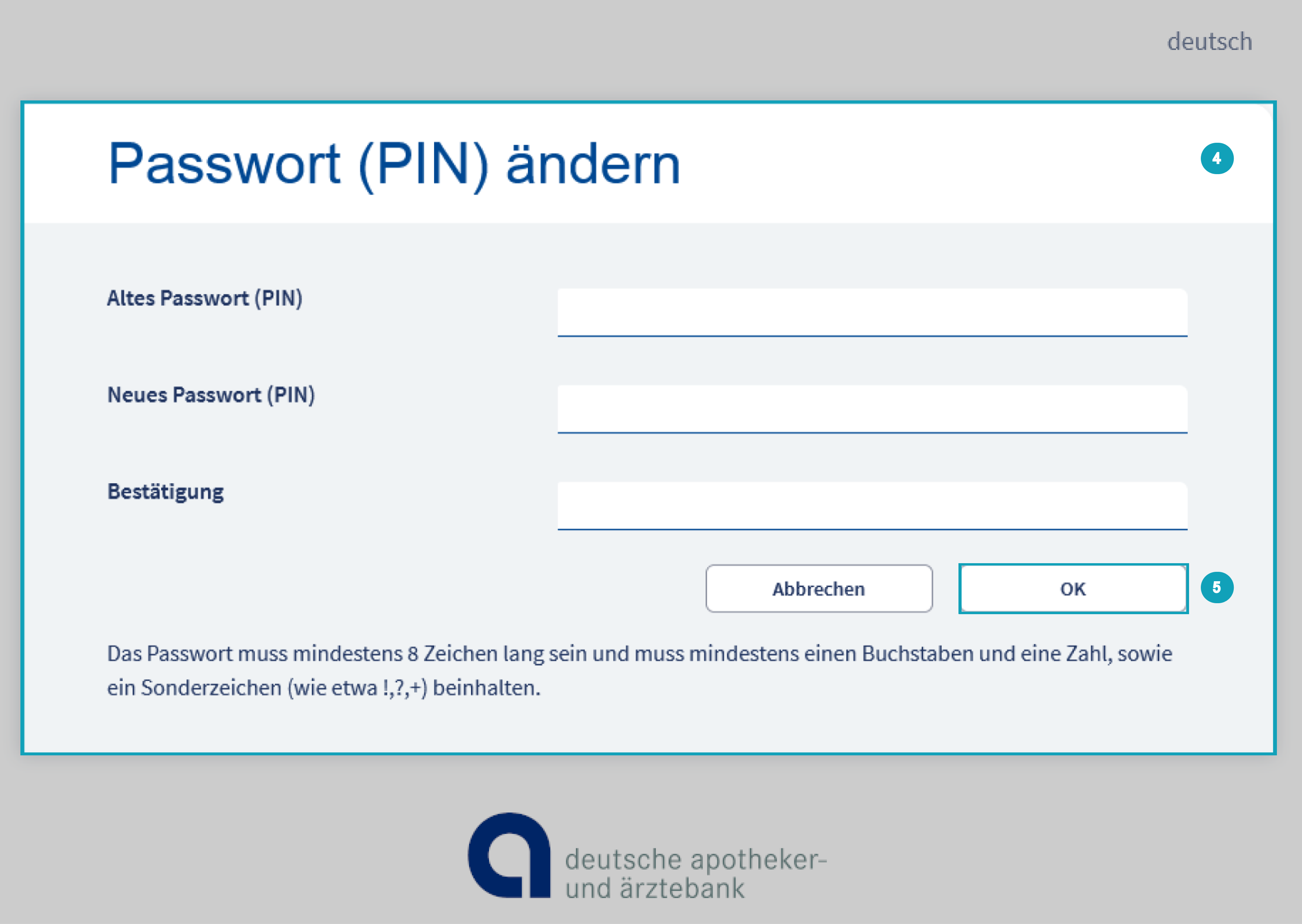 Das Bild zeigt, wo Sie auf “OK” klicken müssen, um das neue Passwort zu speichern. Das Bild zeigt, wo Sie auf “OK” klicken müssen, um das neue Passwort zu speichern.